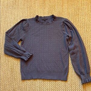 Adrianna Papell Textured Blue Ruffle Crewneck Sweater